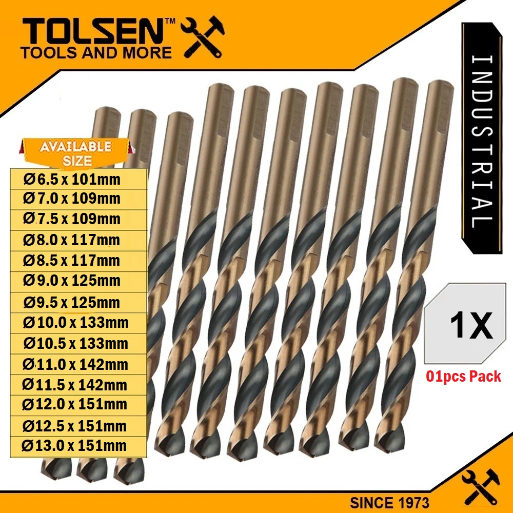 Picture of Tolsen 01pcs Black & Gold HSS Drill Bits ( 6.5 | 7 | 7.5 | 8 | 8.5 | 9 | 9.5 | 4 | 10 | 10.5 | 11 | 11.5 | 12 | 12.5 | 13mm) For Metal and Stainless Industrial Grade