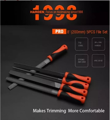 Picture of Harden 5Pcs file set 8" (200mm) with Rubber Grip ( Triangular, Square, Round, Half Round and Flat ) Files 610631