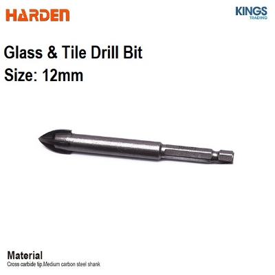 Picture of Harden Glass & Tiles Drill Bit ( 12mm ) porcelain marble tile glass drilling Hex shank cross tip drill bit 613112