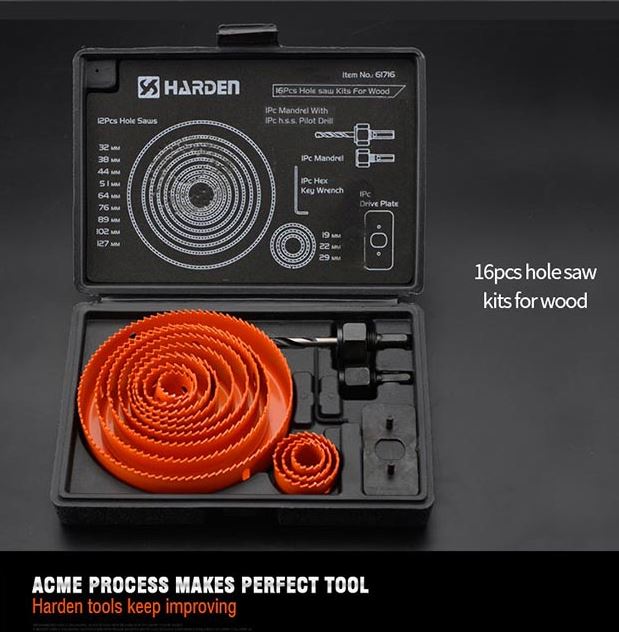 Picture of Harden 16Pcs Hole Saw Kits For Wood, High Carbon Steel Professional 610548