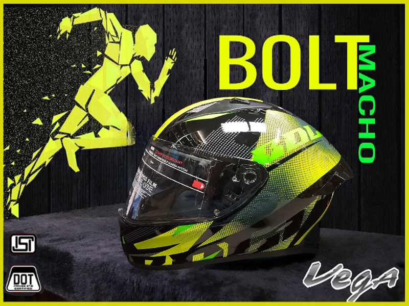 Picture of Vega Bolt Macho Black Neon Yellow Helmet