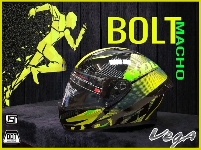 Picture of Vega Bolt Macho Black Neon Yellow Helmet
