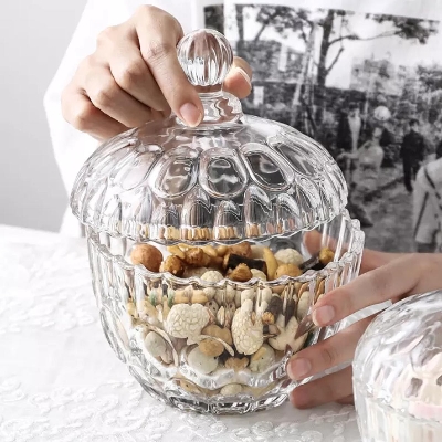 Picture of Luxury empty glass  candi  with glass lid for home decoration