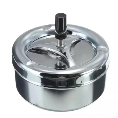 Picture of metal Round Push Down Ashtray with lid Office living room ashtray