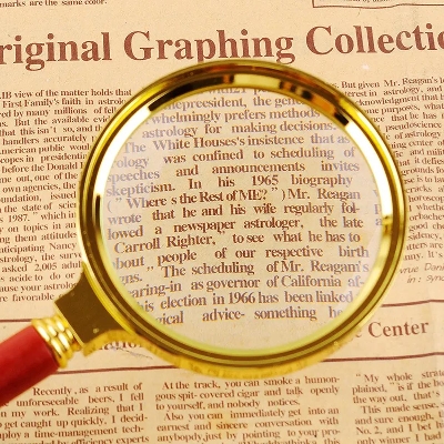 Picture of 100mm Gold Wood Handle Magnifier Zoom Magnifying Glass Lens