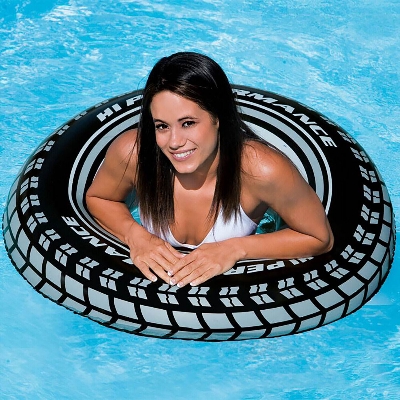 Picture of Black Wheel Tire Swimming Float Ring PVC Summer Car Tire Swim Ring
