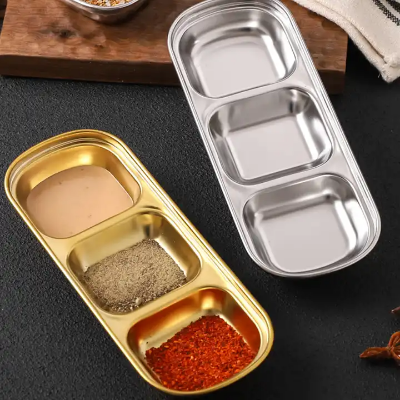 Picture of Stainless Steel Pepper Roast Meat Sauce Dishes Separate Sushi Vinegar Soy Plates Food Seasoning Tray