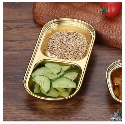 Picture of Stainless Steel 2 Compartment Dinner Tray Soy Sauce Mini Appetizer Plates Sauce Dish