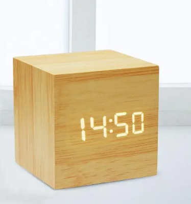 Picture of Wooden Digital Alarm Clock Sound Control and Temperature Display usb Wood Alarm Clock Desktop decor