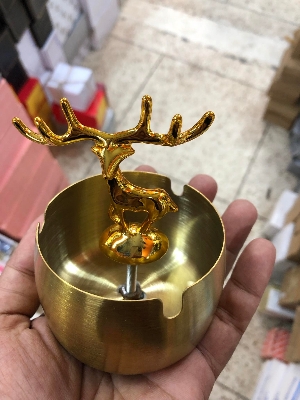 Picture of Metal Ashtray Round Stainless Steel Ashtray Gold Deer Cigar Ashtray