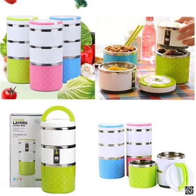 Picture of 3 Layer / 2 Layer Thermal Lunch Box, Stainless Steel Insulated Box, Leakproof Food Storage Container with Double Handles