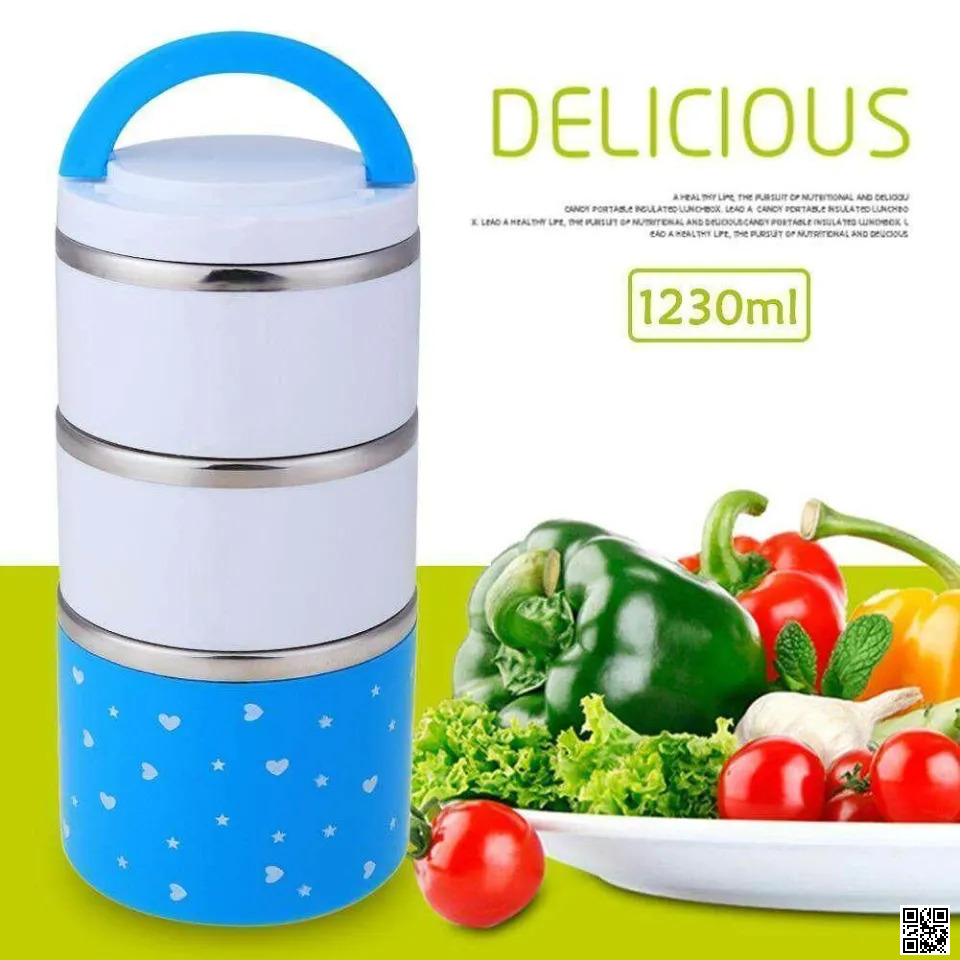 Picture of 3 Layer / 2 Layer Thermal Lunch Box, Stainless Steel Insulated Box, Leakproof Food Storage Container with Double Handles