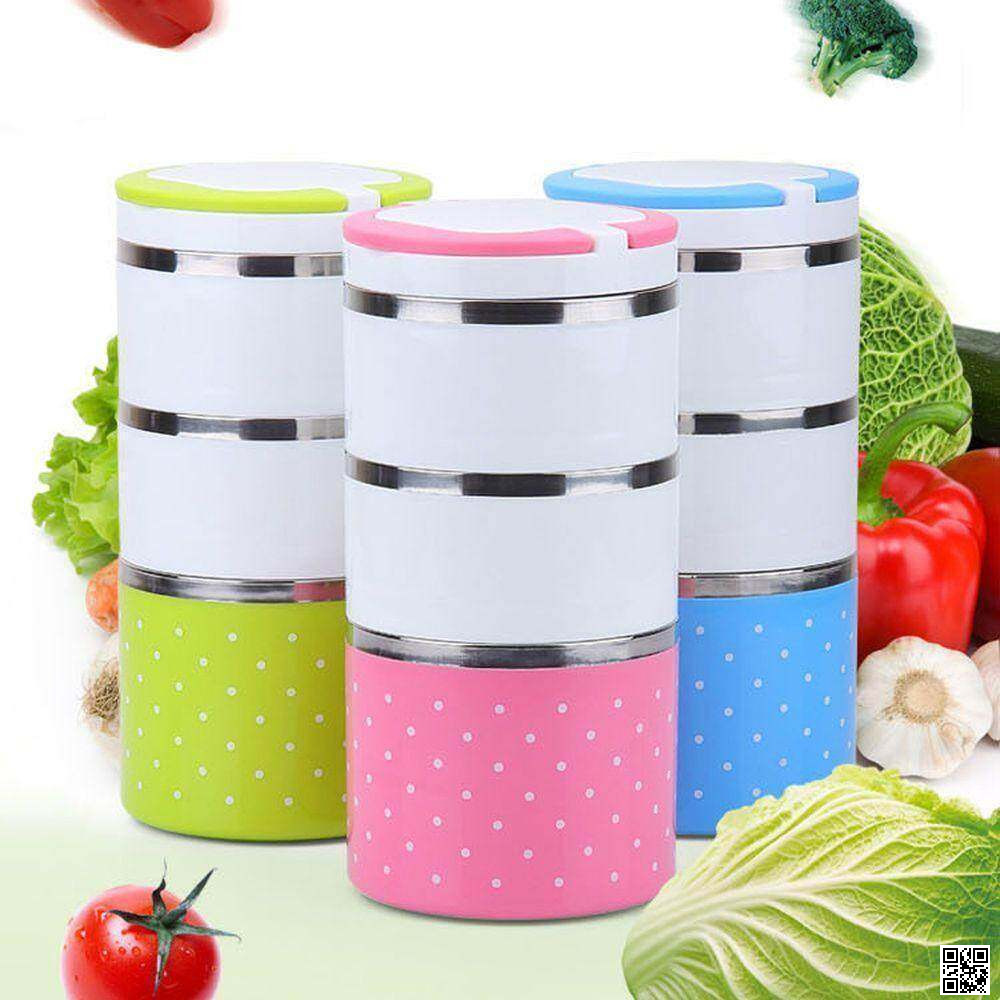 Picture of 3 Layer / 2 Layer Thermal Lunch Box, Stainless Steel Insulated Box, Leakproof Food Storage Container with Double Handles