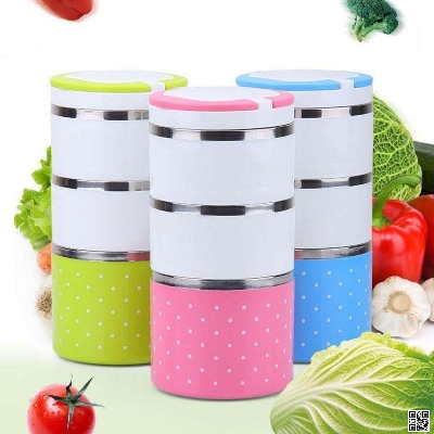 Picture of 3 Layer / 2 Layer Thermal Lunch Box, Stainless Steel Insulated Box, Leakproof Food Storage Container with Double Handles