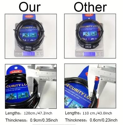 Picture of Heavy Duty Digital Number Lock - Universal Combination Cable Lock for Bike, Helmet, Luggage | Steel Wire, PVC, Plastic | 12x1200 mm, Anti-Theft Security