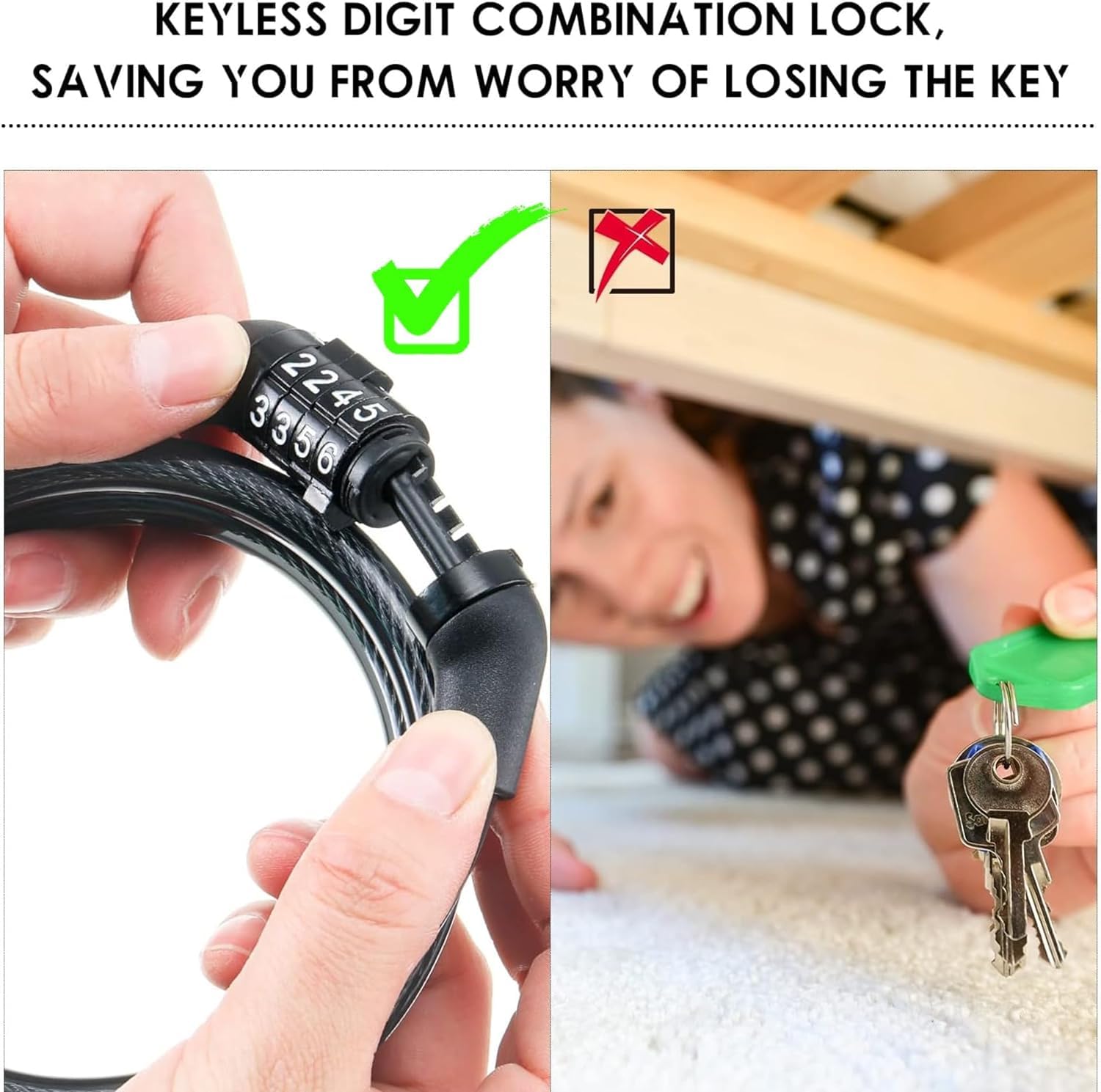 Picture of Heavy Duty Digital Number Lock - Universal Combination Cable Lock for Bike, Helmet, Luggage | Steel Wire, PVC, Plastic | 12x1200 mm, Anti-Theft Security