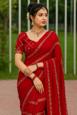 Picture of Georgette Stylish Fashionable Elegant Saree with Blouse for Women