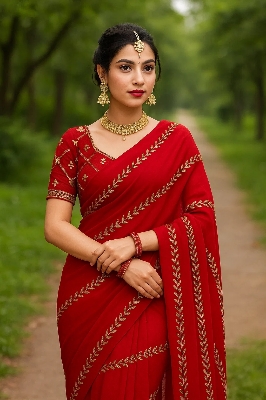 Picture of Georgette Stylish Fashionable Elegant Saree with Blouse for Women