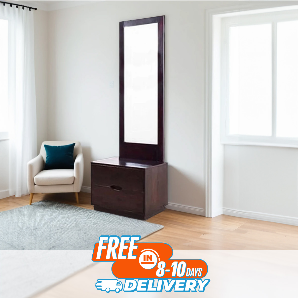 Picture of RK MDF Stylish Single Dressing Table for Small Space Walnut Finish Size: H67X L18X D12