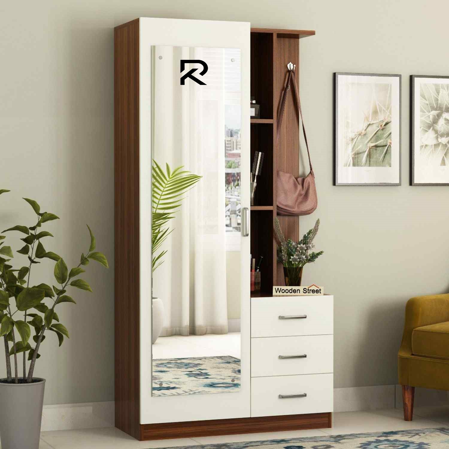 Picture of RK Melamine Laminated Board Dressing Table With Shelves Drawers ShanTeak-White Finish