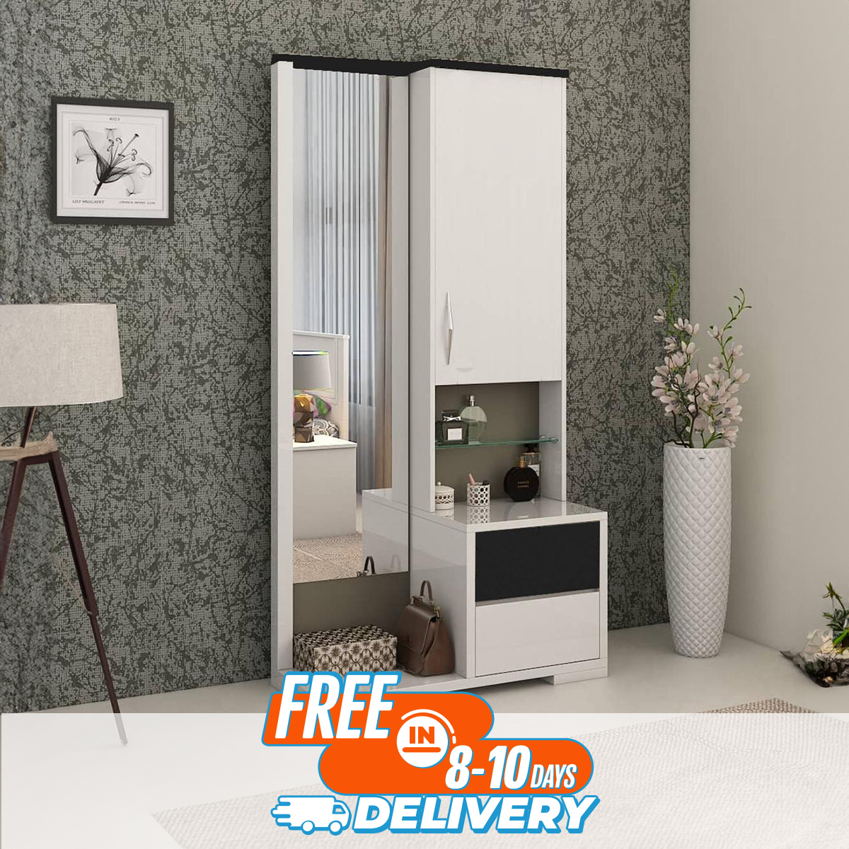 Picture of RK White Dressing Table With Shelves and Drawers