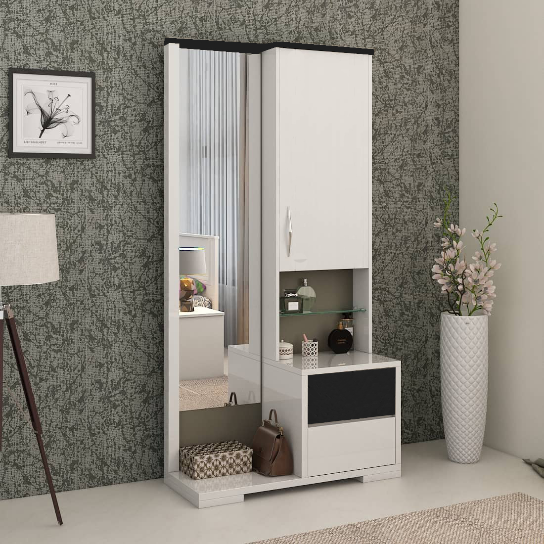 Picture of RK White Dressing Table With Shelves and Drawers