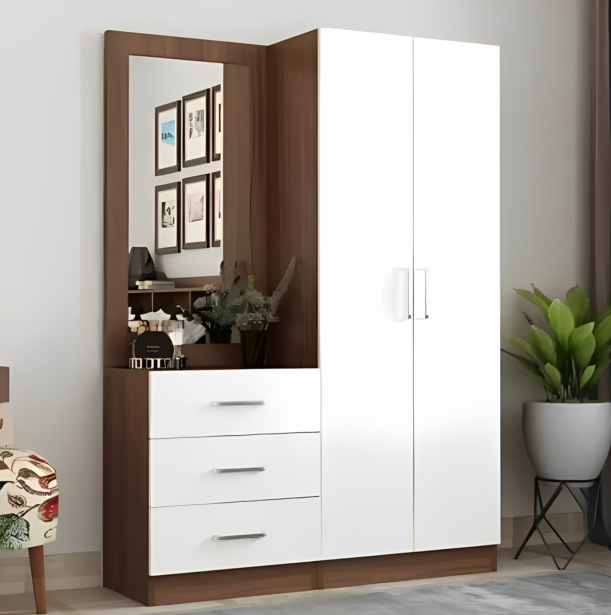Picture of RK Stylish White Vanity Dresser and Cupboard