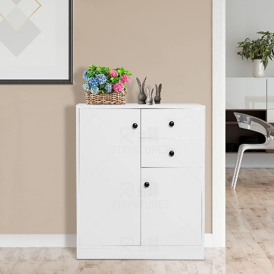 Picture of RK Kitchen Sideboard with 2 Doors and 2 Drawers, Storage Cabinet, Modern Cupboard for Kitchen, Living Room, Dining Room, 76 x 61 x 31 cm, White.