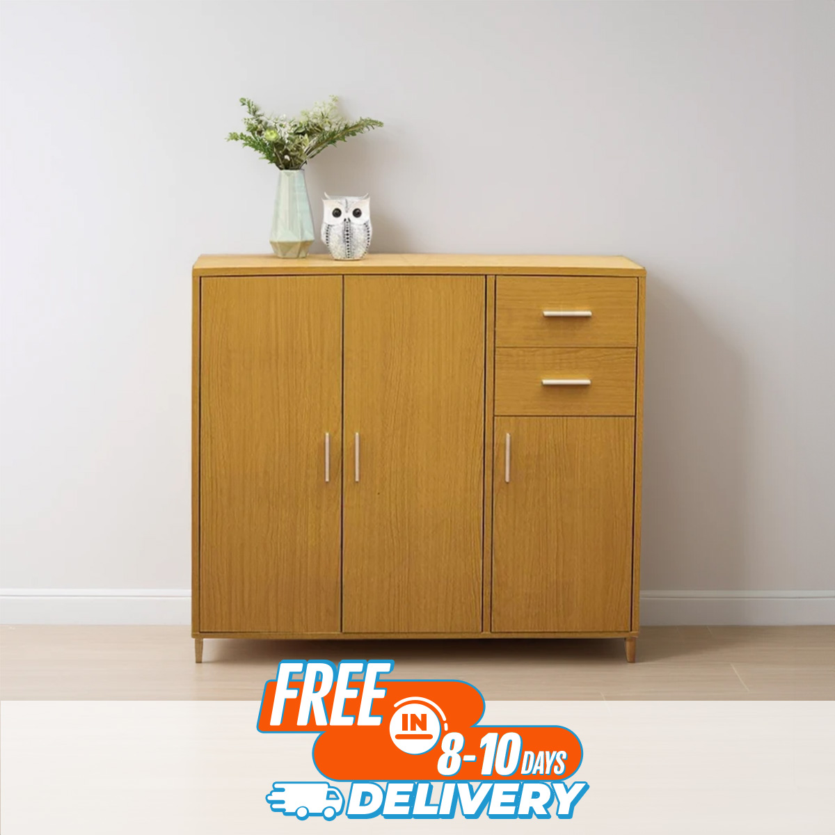 Picture of RK Sideboard Storage Cupboard Cabinet Unit with Doors and Drawers Living Room Bedroom Furniture Beige Finish