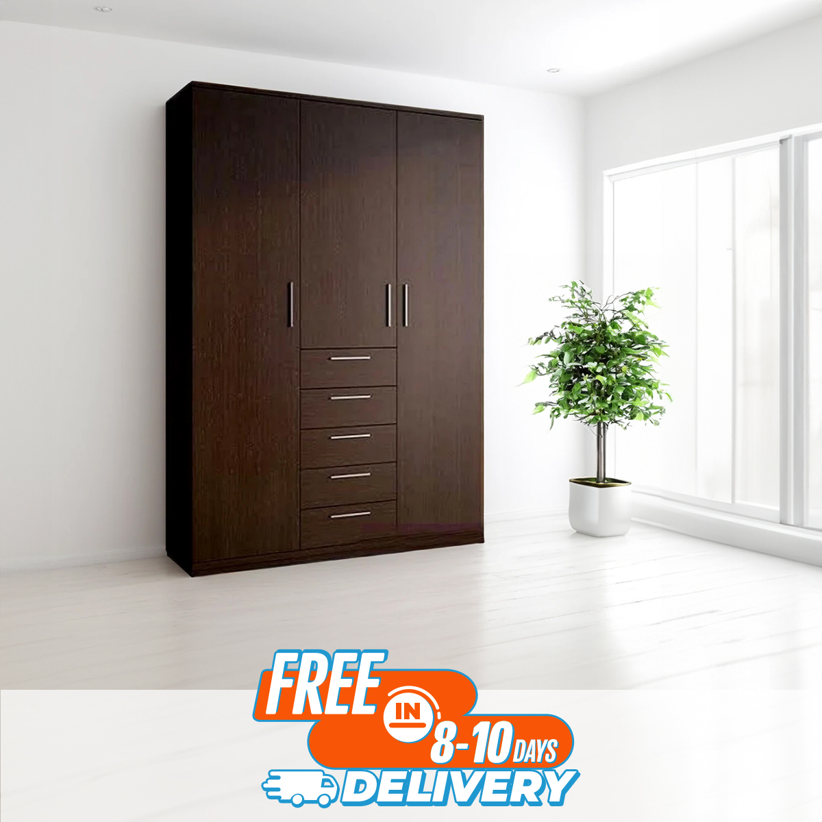 Picture of RK 3 Door 5 Drawer Almirah or Cupboard Made of MDF Laminated Board - Exclusive Experience