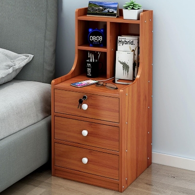 Picture of RK MDF M11 3 Drawer Exclusive Bed Side Table With Drawers Shan Teak, White and Beige Finish