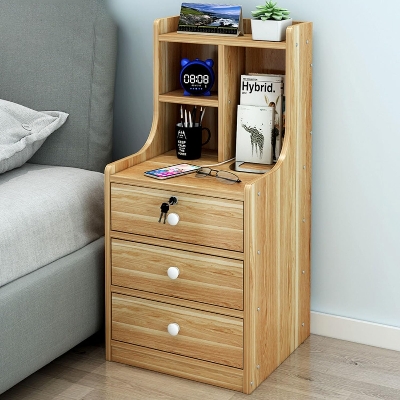 Picture of RK MDF M11 3 Drawer Exclusive Bed Side Table With Drawers Shan Teak, White and Beige Finish