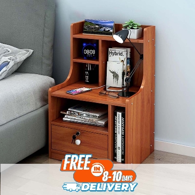 Picture of RK MDF M12 1 Drawer Exclusive Bed Side Table With Drawers Shan Teak, White and Beige Finish