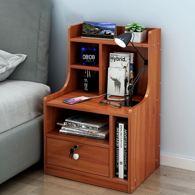 Picture of RK MDF M12 1 Drawer Exclusive Bed Side Table With Drawers Shan Teak, White and Beige Finish