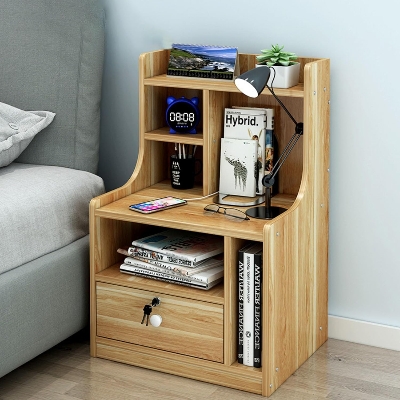 Picture of RK MDF M12 1 Drawer Exclusive Bed Side Table With Drawers Shan Teak, White and Beige Finish