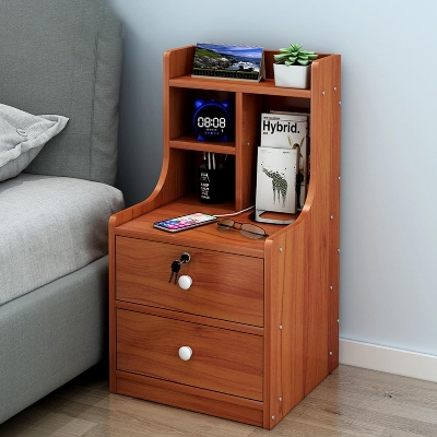 Picture of RK MDF M10 Exclusive Bed Side Table With Drawers Shanteak, White and Beige Finish
