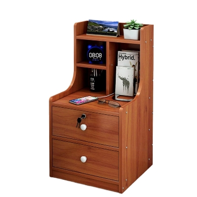 Picture of RK MDF M10 Exclusive Bed Side Table With Drawers Shanteak, White and Beige Finish