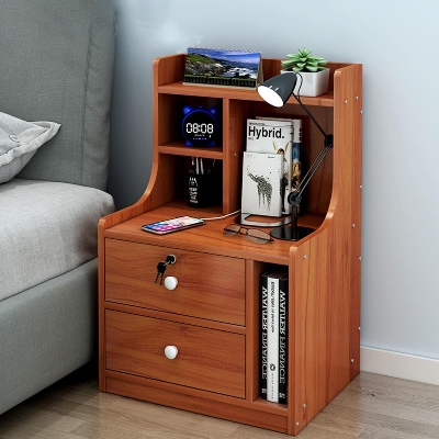 Picture of RK MDF M13 2 Drawers Exclusive Bed Side Table With Drawers Shan Teak, White and  Beige Finish