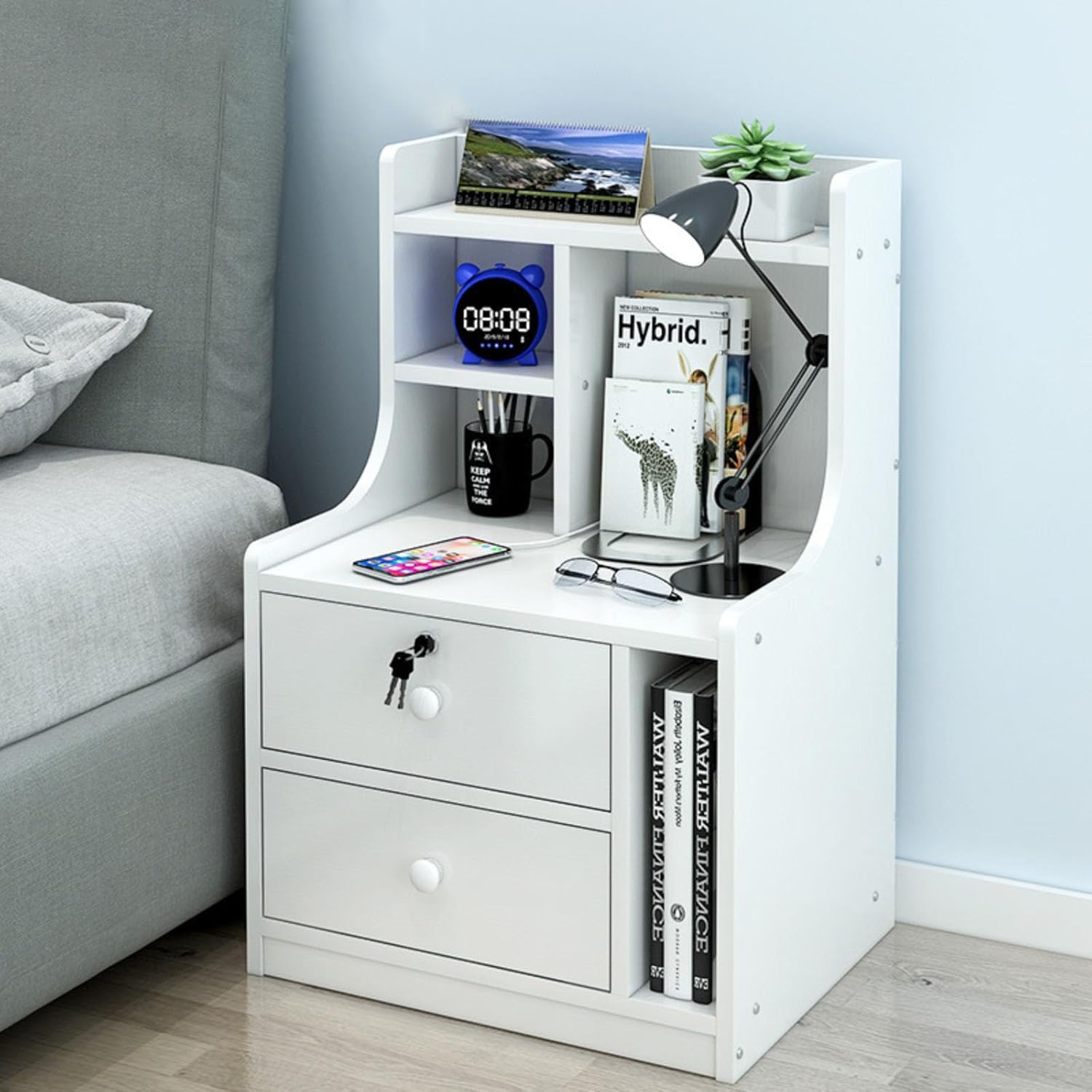 Picture of RK MDF M13 2 Drawers Exclusive Bed Side Table With Drawers Shan Teak, White and  Beige Finish