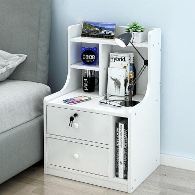 Picture of RK MDF M13 2 Drawers Exclusive Bed Side Table With Drawers Shan Teak, White and  Beige Finish