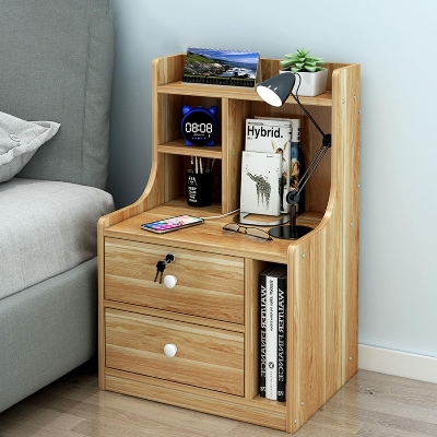 Picture of RK MDF M13 2 Drawers Exclusive Bed Side Table With Drawers Shan Teak, White and  Beige Finish