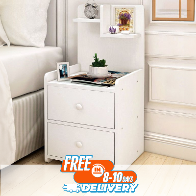 Picture of RK MDF M14 2 Drawers Exclusive Bed Side Table  BedSide Table, Site Table, End Table, Night Table, Night Stand Table With Drawers- White and Beige Finish