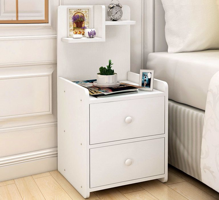 Picture of RK MDF M14 2 Drawers Exclusive Bed Side Table  BedSide Table, Site Table, End Table, Night Table, Night Stand Table With Drawers- White and Beige Finish