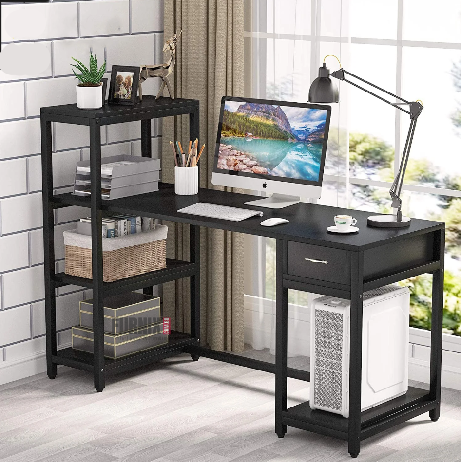 Picture of 48-Inch Computer Desk with Drawers, Display Rack & Storage Shelves – Office Desk with CPU Stand, Writing & Study Table for Bedroom & Workstation