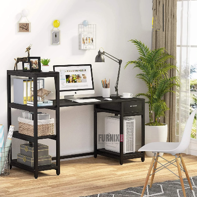 Picture of 48-Inch Computer Desk with Drawers, Display Rack & Storage Shelves – Office Desk with CPU Stand, Writing & Study Table for Bedroom & Workstation