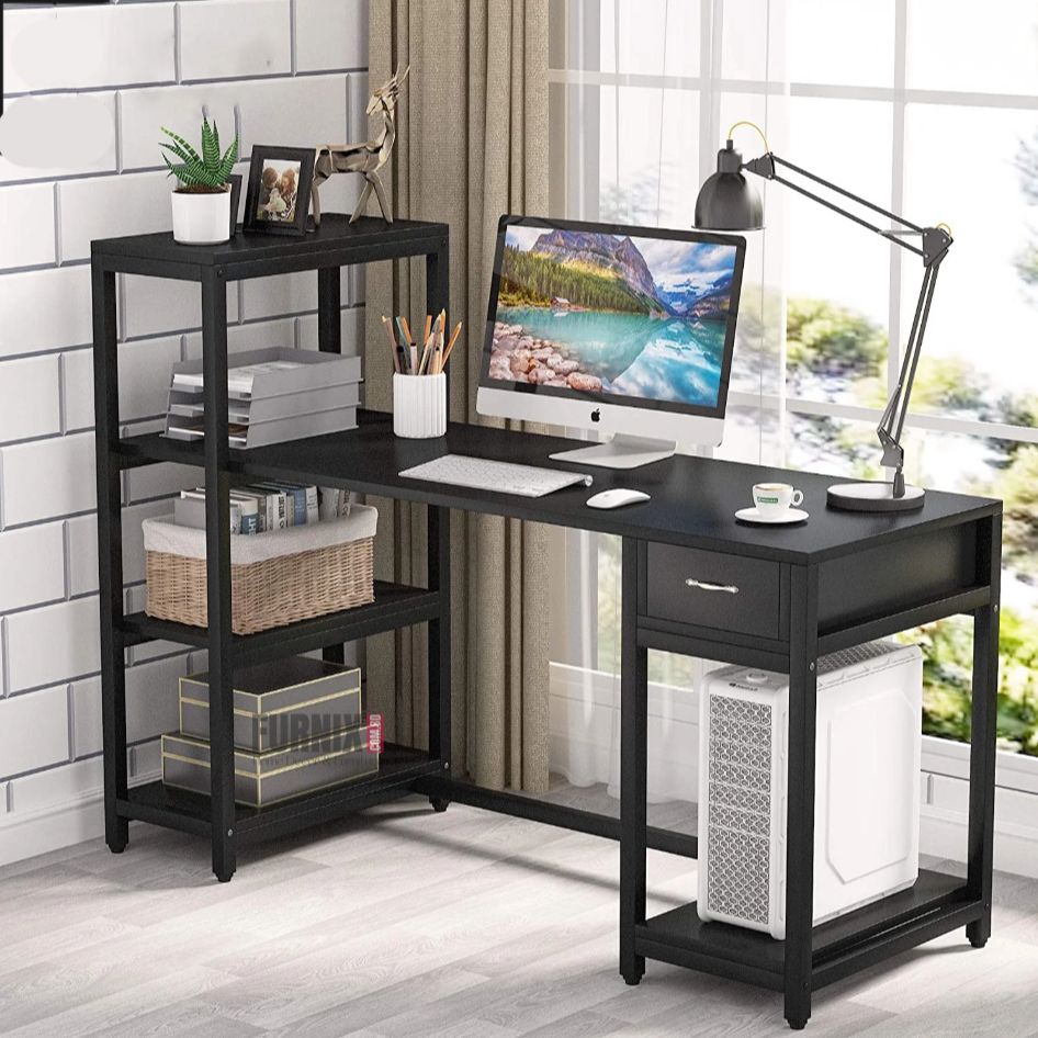Picture of 48-Inch Computer Desk with Drawers, Display Rack & Storage Shelves – Office Desk with CPU Stand, Writing & Study Table for Bedroom & Workstation
