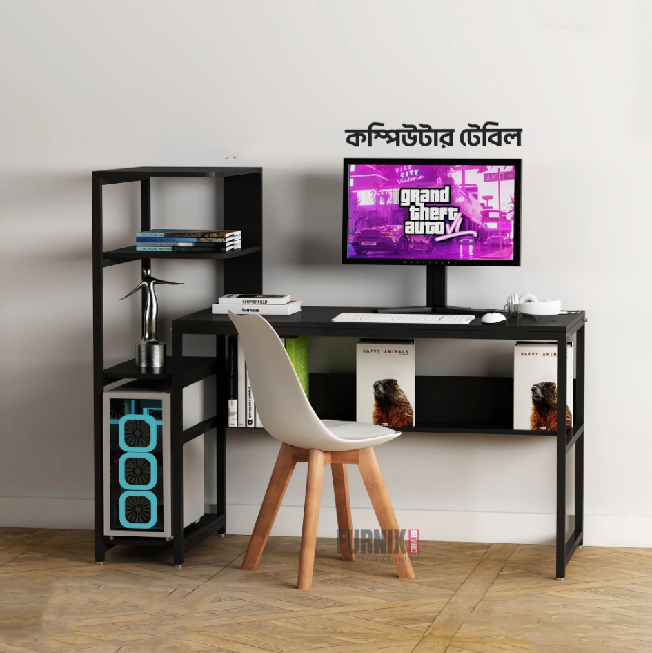 Picture of 48" Computer Desk with Display Rack & Corner Bookshelf, Reversible Home Office Workstation for Study, Writing, Gaming & Work