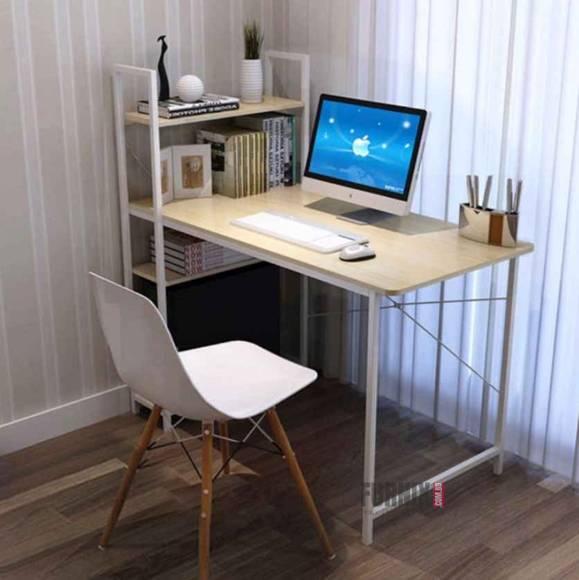 Picture of Home Office Computer Desk with Wooden Storage Shelf – 48 Inches Desk & Gaming Table with Splice Board, 2-Tier Industrial Modern Laptop Study Writing Desk