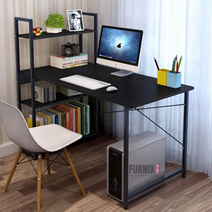 Picture of Home Office Computer Desk with Wooden Storage Shelf – 48 Inches Desk & Gaming Table with Splice Board, 2-Tier Industrial Modern Laptop Study Writing Desk