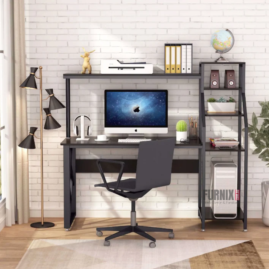 Picture of 48-Inch Computer Desk with Reversible Corner Rack, Gaming Desk with Display & Printer Storage Shelves, Office Desk with Corner Bookshelf